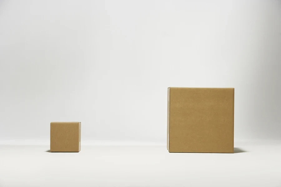 Two shipping boxes on a gray background