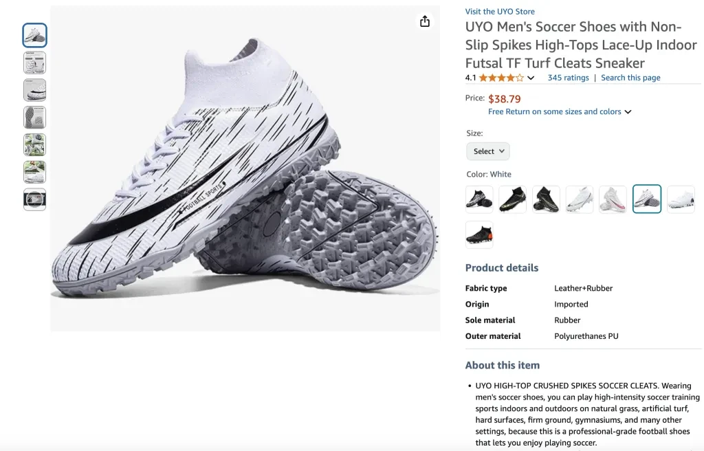 UYO Men's Soccer Shoes with Non-Slip Spikes High-T