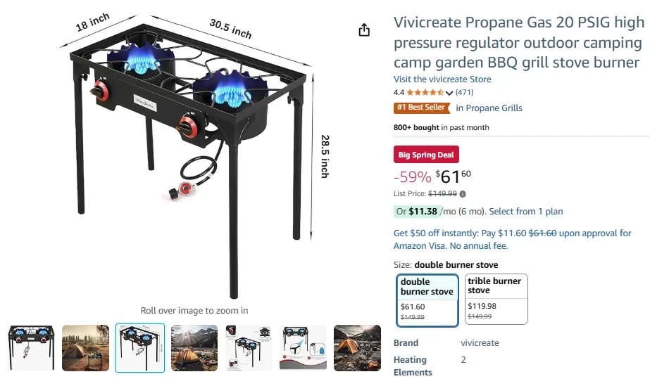 Vivicreate High Pressure Propane Double Burner Stove