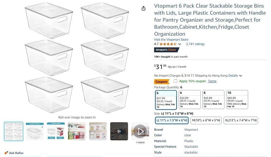Vtopmart Stackable Storage Bins with Lids