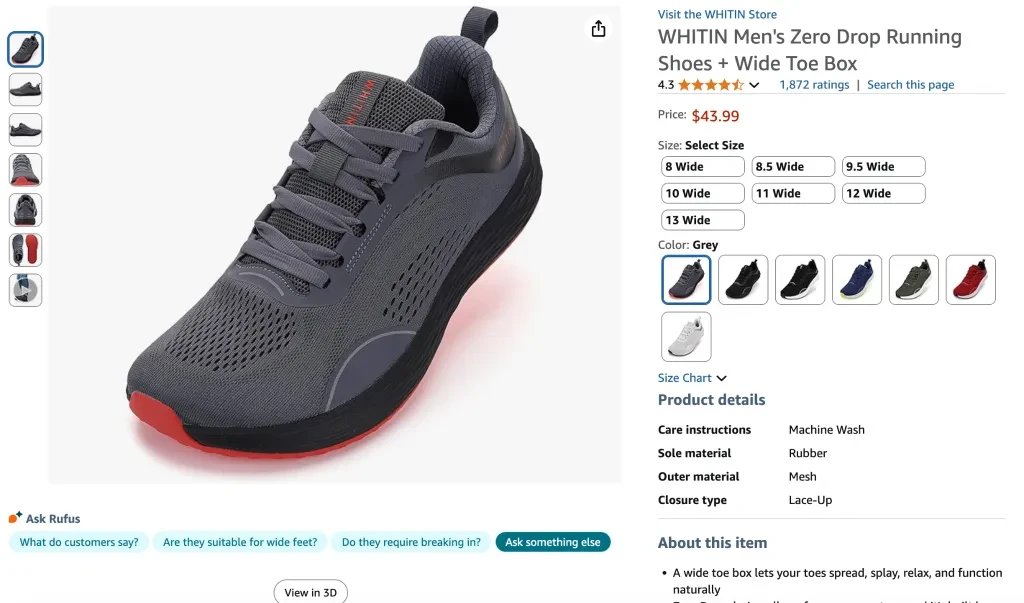 WHITIN men's zero drop running shoes + wide toe box