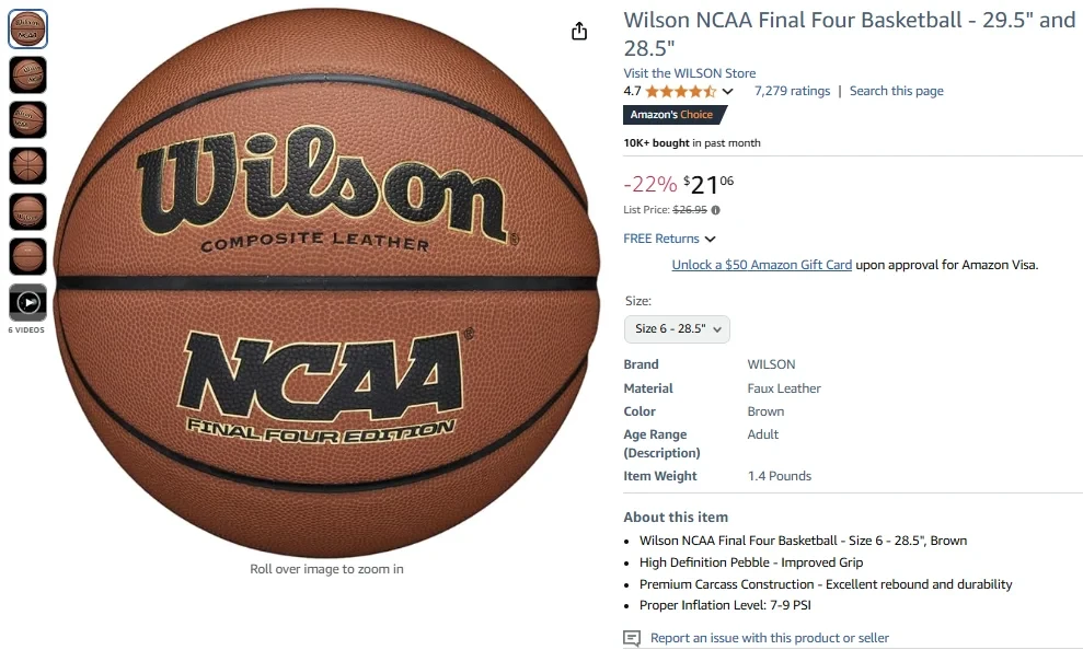 Wilson NCAA Final Four Basketball - 29.5 and 28.5