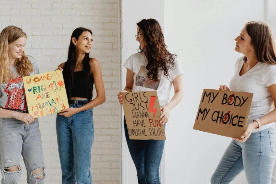 Women with Feminist Slogans