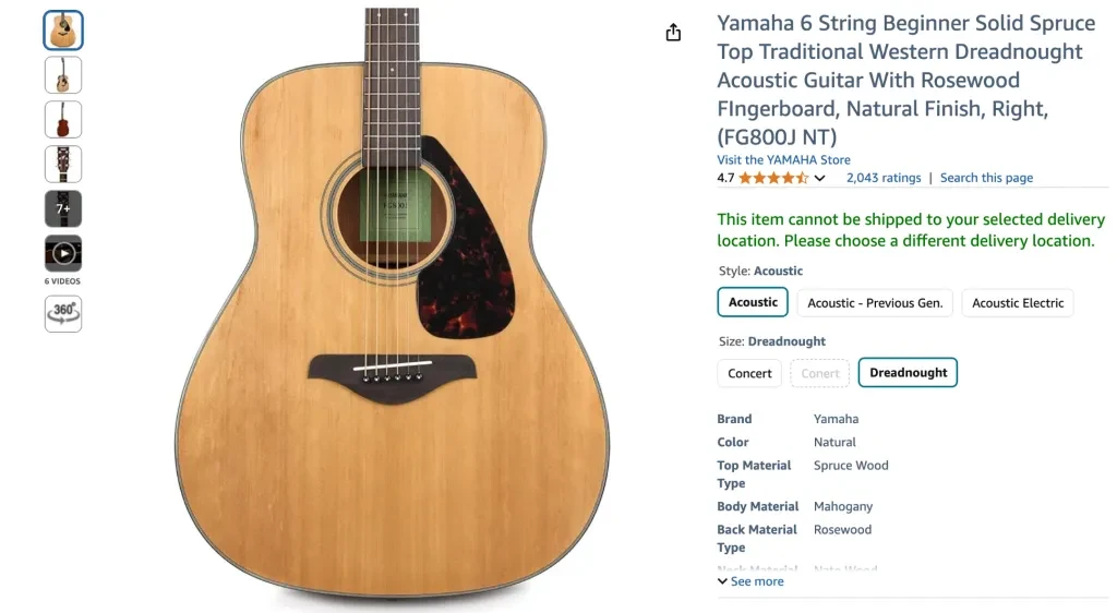 Yamaha 6-string beginner acoustic guitar