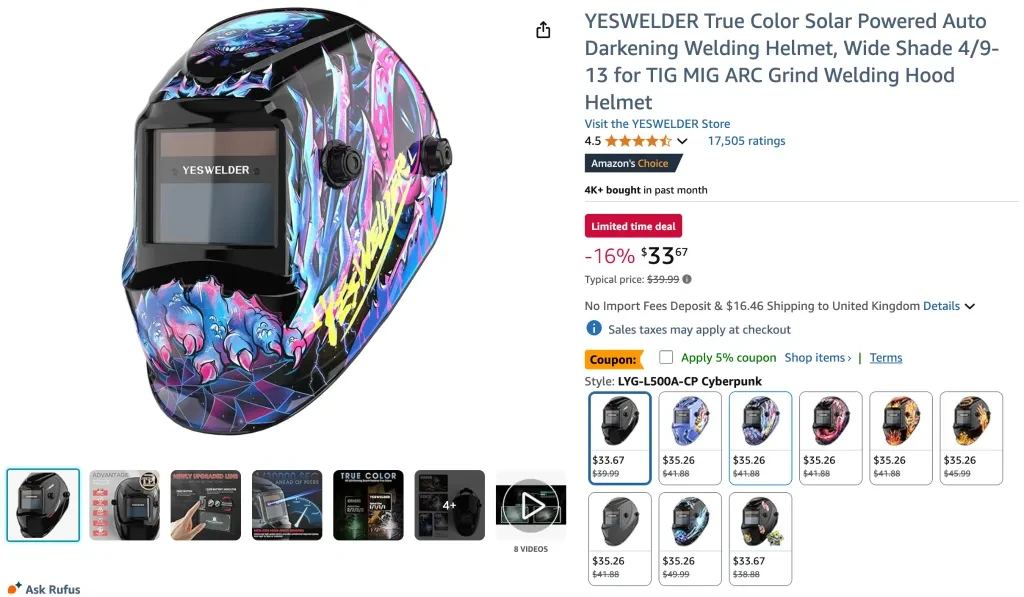 Yeswelder True Color Solar Powered Auto Darkening Helmet