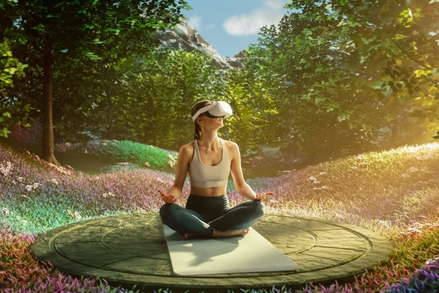 Young Athletic Woman Wearing VR Headset