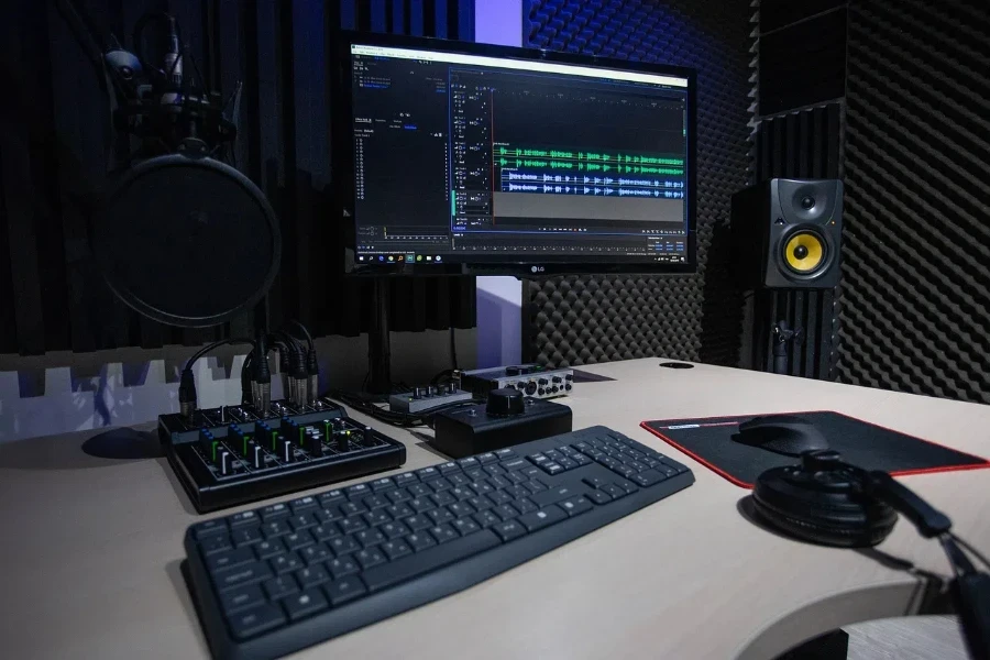 Screen and accessories used in a podcast