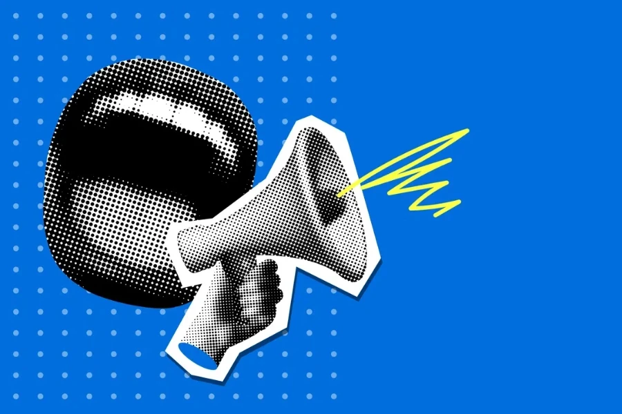 Stock photo of a loudspeaker and a mouth blaring over