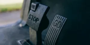 A close shot of brakes in a manual vehicle
