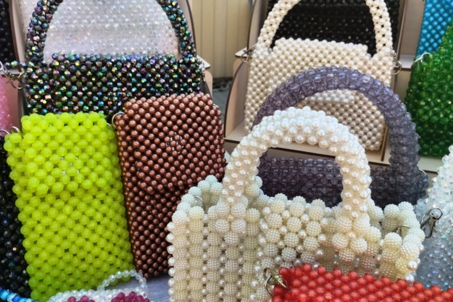 A collection of beaded mini bags and phone bags