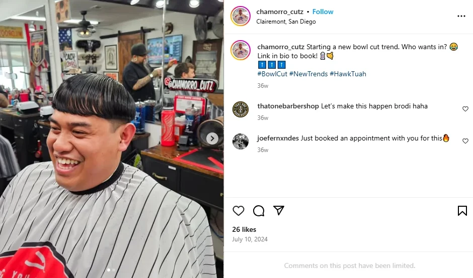 A man after getting a bowl cut with low fade