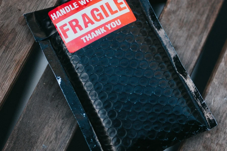 A returned fragile black package