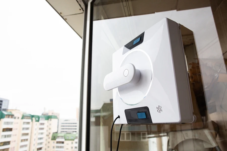 A robotic window cleaner on a window