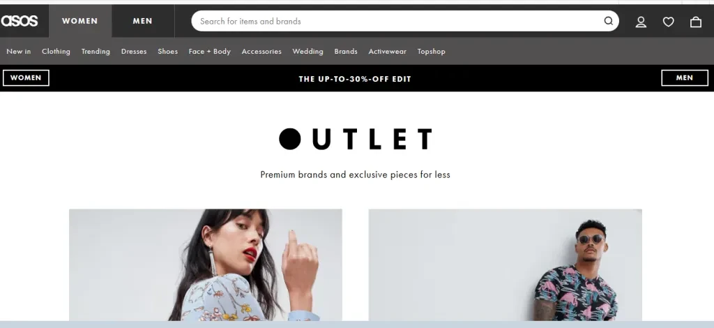 A screenshot of Asos Outlet’s homepage