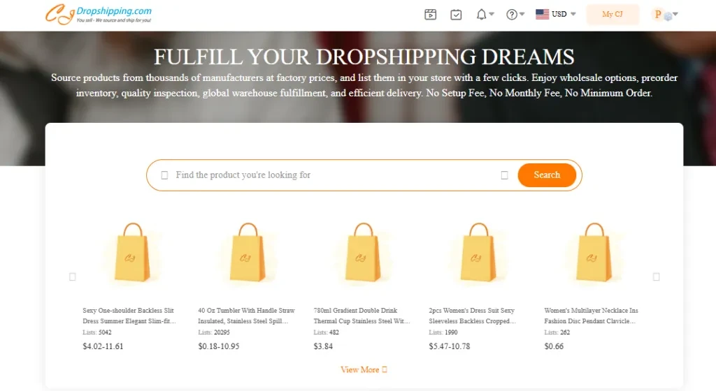 A screenshot of CJdropshipping’s website