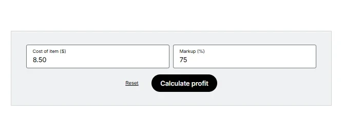 A screenshot of Shopify’s product pricing calculator