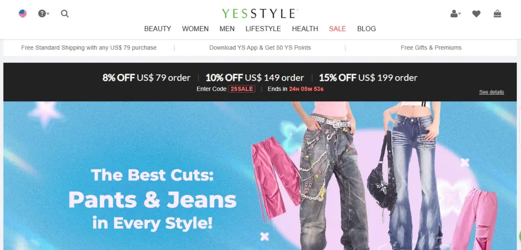A screenshot of YesStyle’s homepage