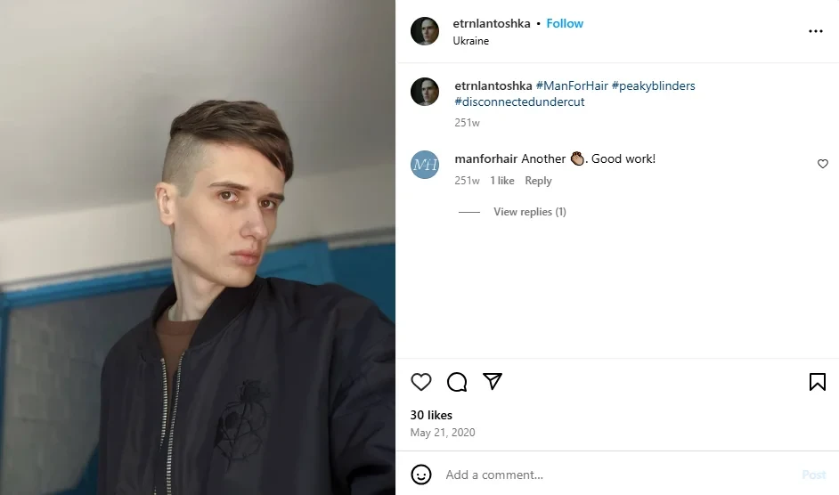 A screenshot of a man with a disconnected undercut