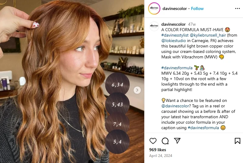A screenshot of a stylist showing cinnamon light brown hair