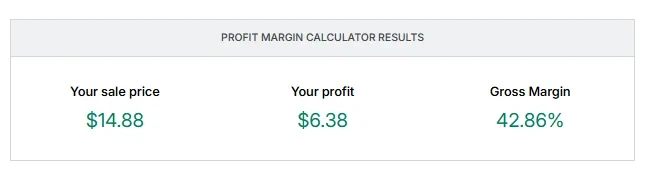 A screenshot of the retail price results
