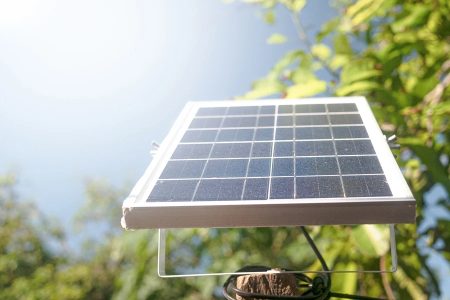 A small solar panel in direct sunlight