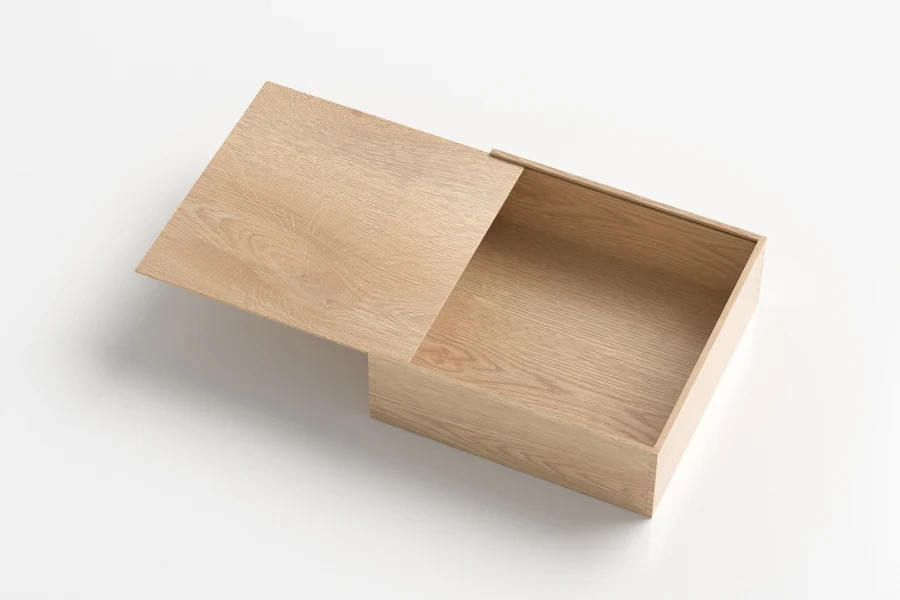 A wooden keepsake box with a sliding lid