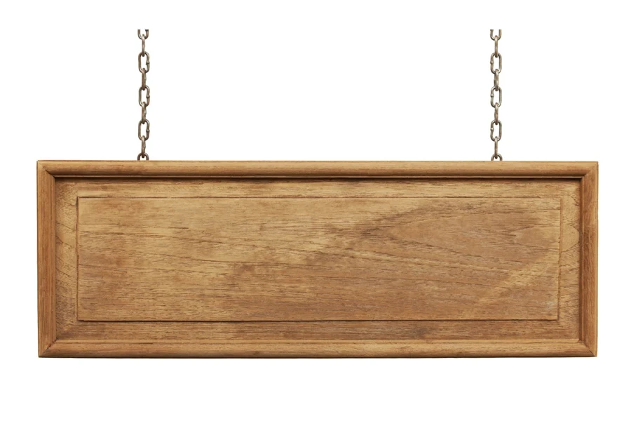 A wooden signboard on a white background