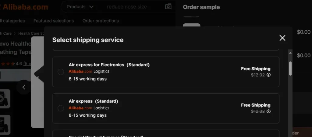 Air express services on Alibaba.com take around 2 weeks