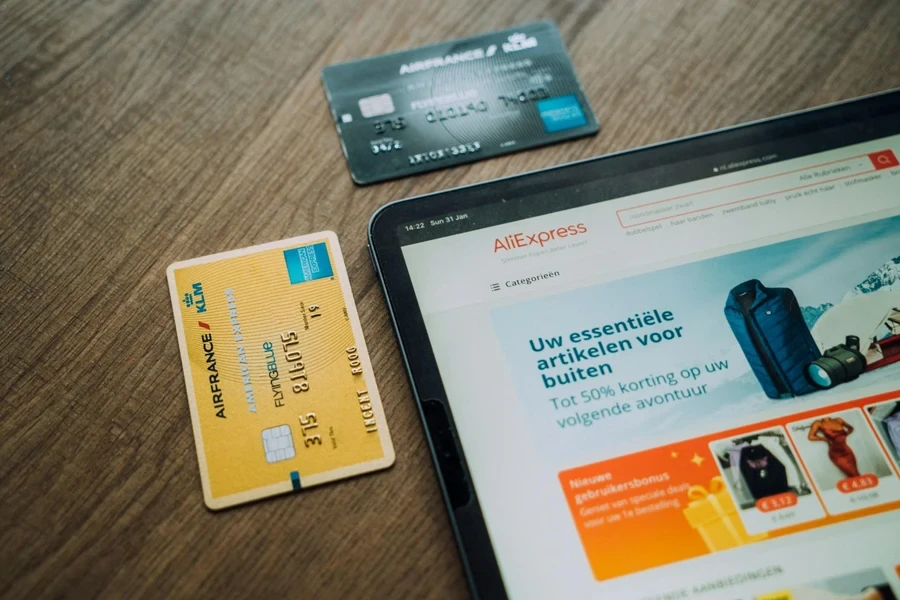 AliExpress option on a tablet beside credit card