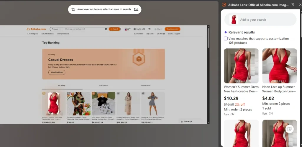 Alibaba Lens shows instant wholesale price comparison for any screenshot