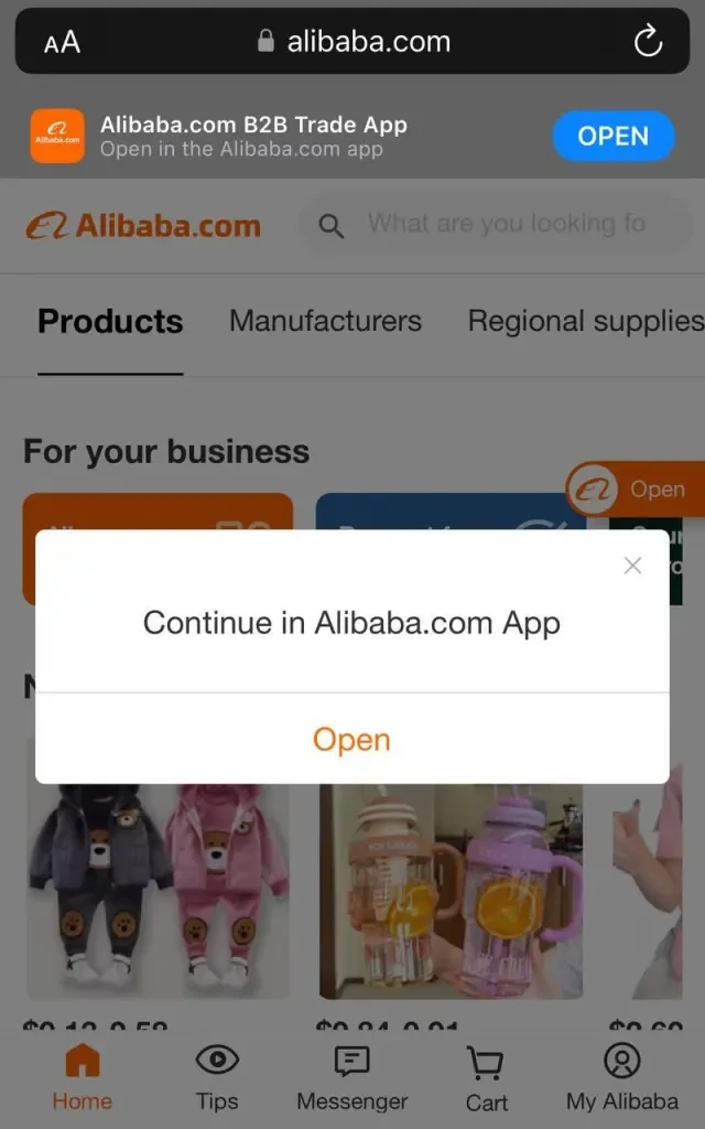Alibaba.com account can be created from any mobile phone
