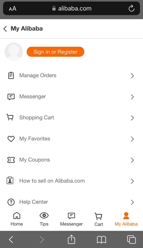 Alibaba.com account can be created from any mobile phone