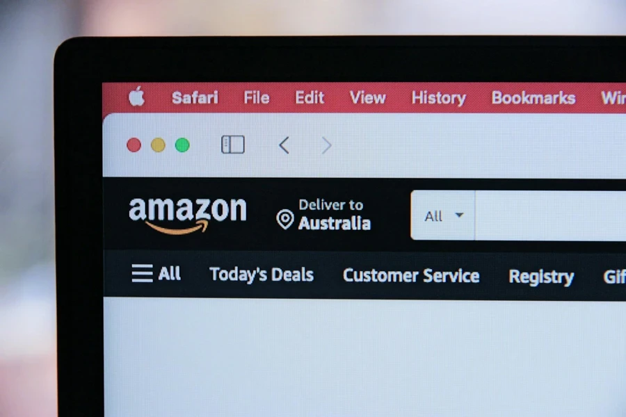Amazon open in browser on a laptop