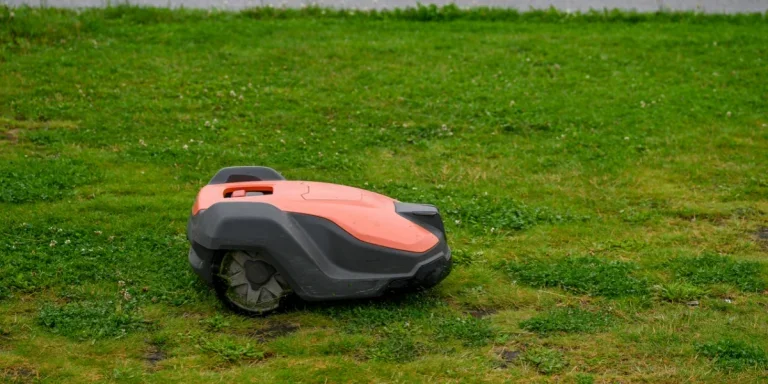 An AI lawn mower on a lawn