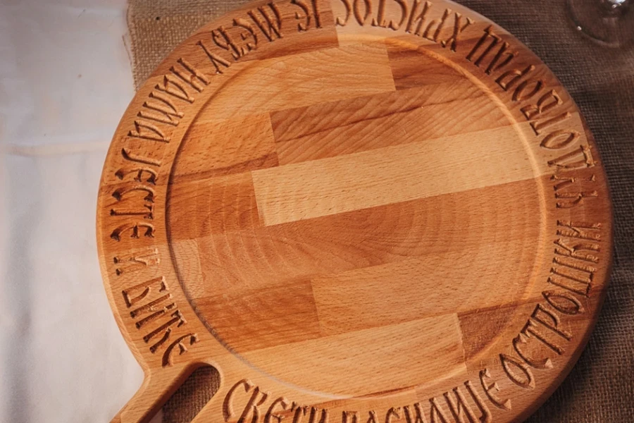 An engraved wooden serving tray