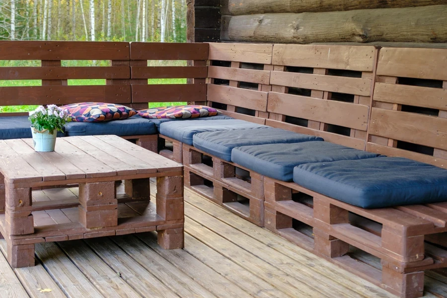 Benches and tables made from pallets