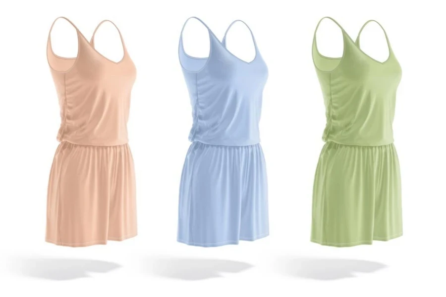 Blank colored women romper mockup, side view