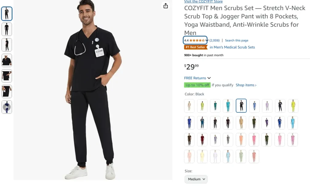COZYFIT Men's Scrubs Set — Stretch V-Neck Scrub Top & Jogger Pants