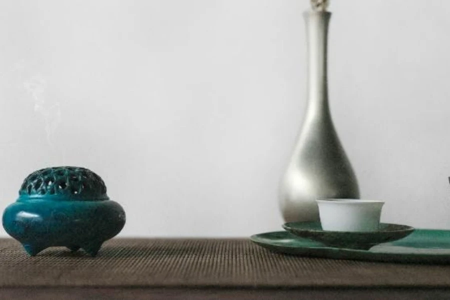 Ceramic incense burner on table