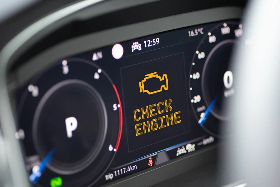 Check engine warning in a car