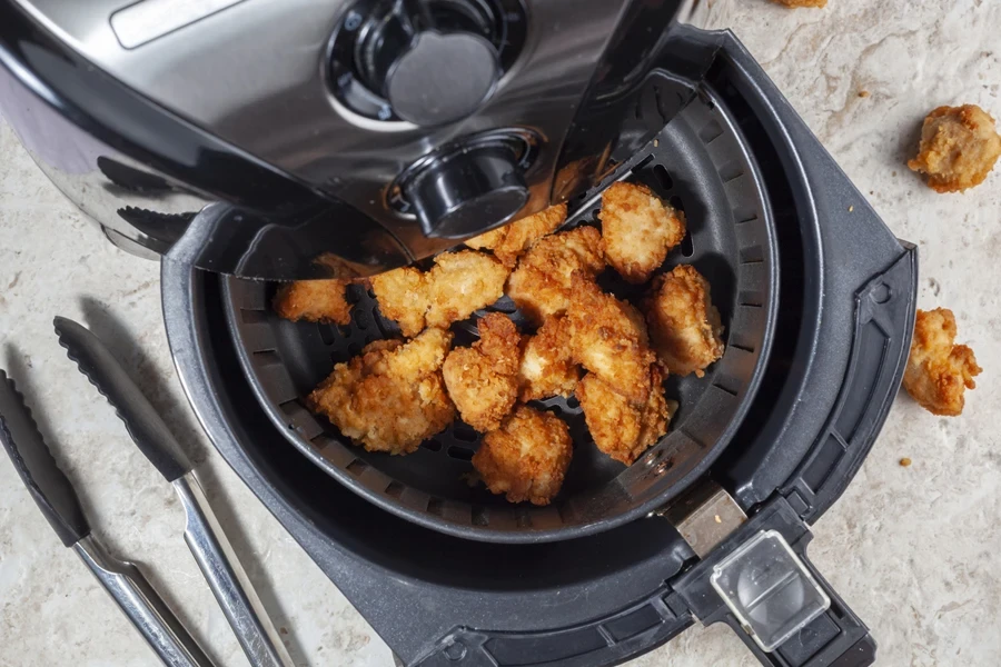Chicken nuggets cooked in an air fryer