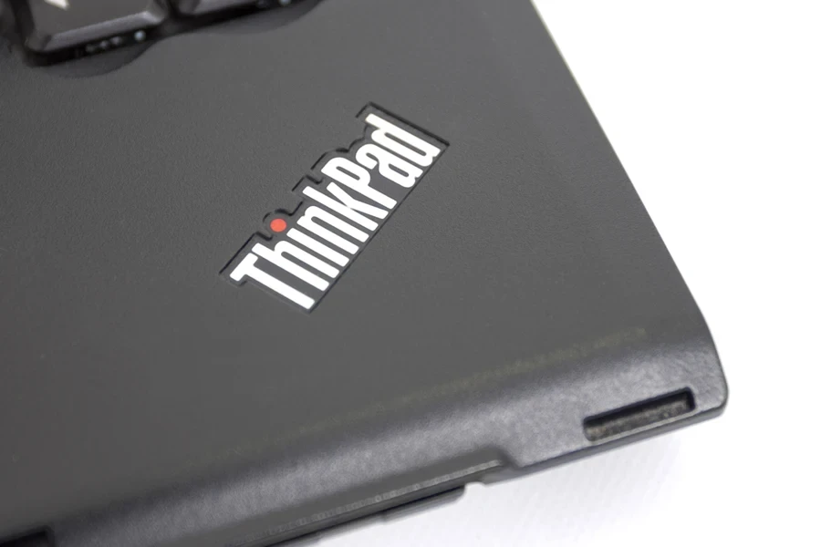 Close up of ThinkPad logo on a computer