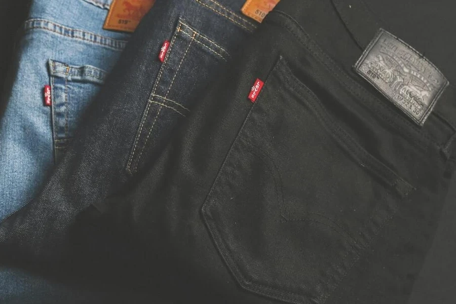 Close-up photo of three pairs of jeans
