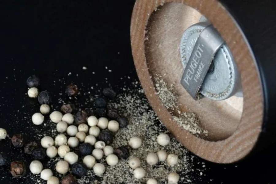 Closeup of a peppercorn grinder