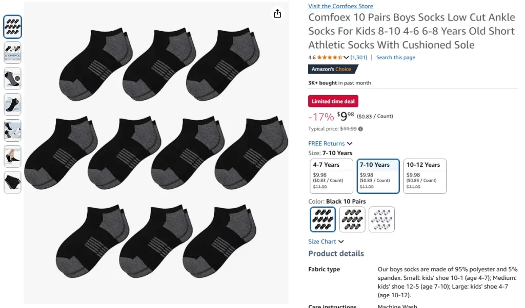 Comfoex 10 Pairs Boys' Low-Cut Ankle Sports Socks