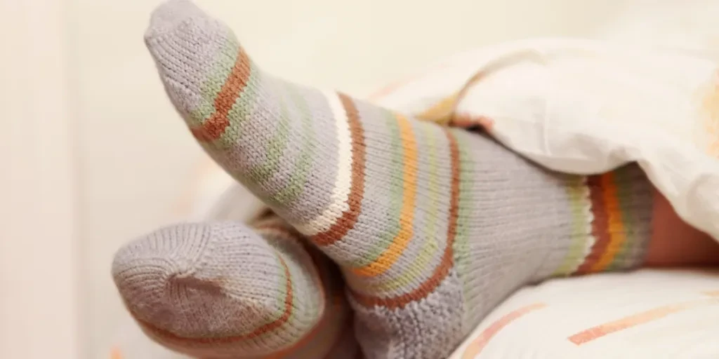 Dark brown pattern socks worn for long work shift