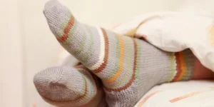 Dark brown pattern socks worn for long work shift