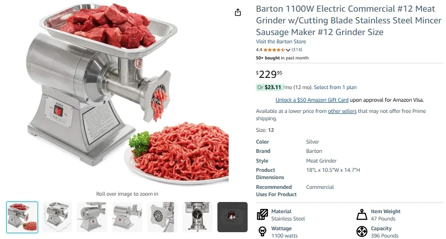 Ensue Stainless Steel Commercial Meat Grinder