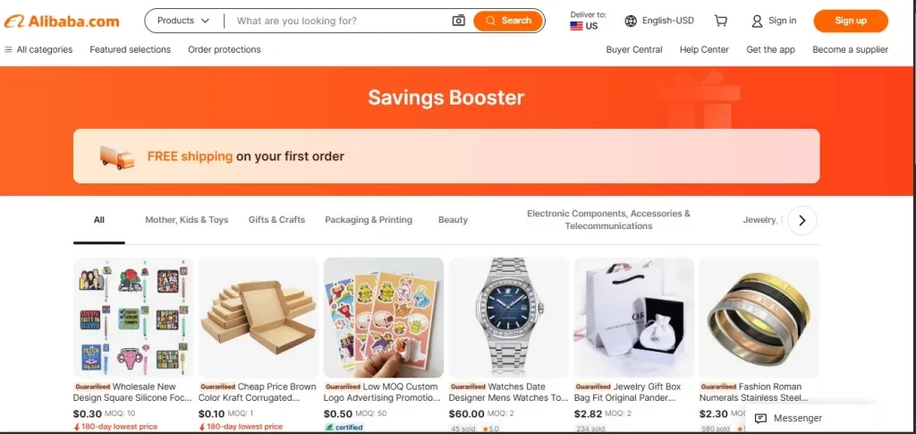 First order on Alibaba.com can enjoy free shipping now