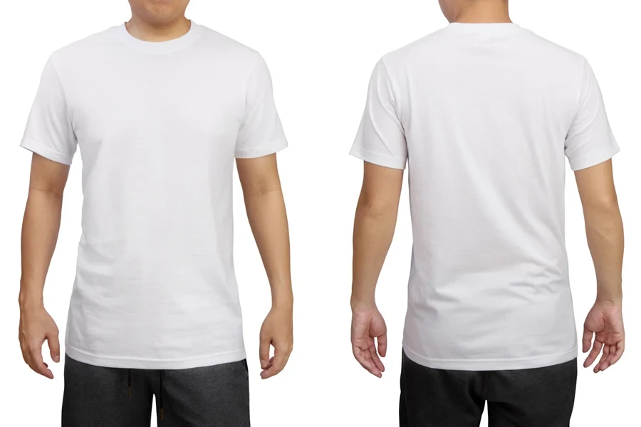 Front and back view of a man in white t-shirt